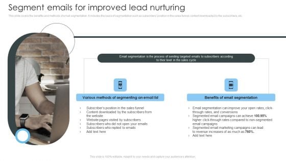 Consumer Lead Generation Process Segment Emails For Improved Lead Nurturing Summary PDF