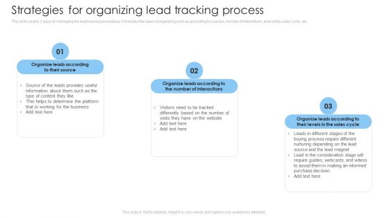 Consumer Lead Generation Process Strategies For Organizing Lead Tracking Process Microsoft PDF