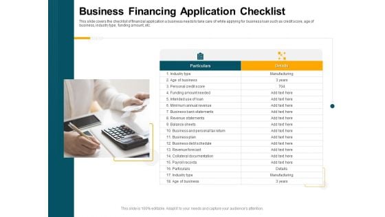 Consumer Lending Procedure Business Financing Application Checklist Ppt Styles Samples PDF
