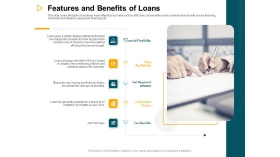 Consumer Lending Procedure Features And Benefits Of Loans Ppt Infographics Maker PDF