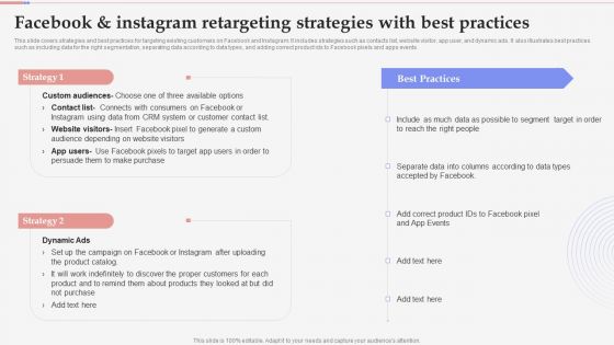 Consumer Retargeting Techniques Facebook And Instagram Retargeting Strategies With Best Practices Inspiration PDF