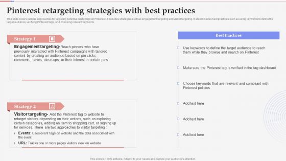 Consumer Retargeting Techniques Pinterest Retargeting Strategies With Best Practices Template PDF