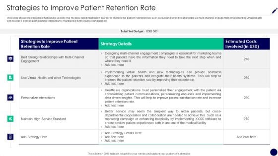Consumer Retention Techniques Strategies To Improve Patient Retention Rate Diagrams PDF