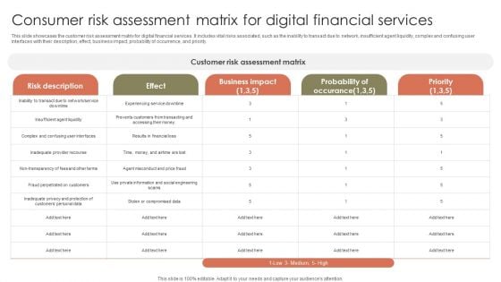 Consumer Risk Assessment Matrix For Digital Financial Services Professional PDF