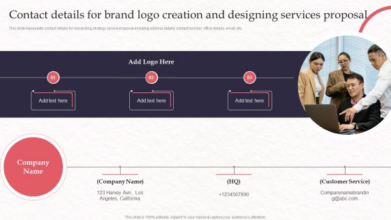 Contact Details For Brand Logo Creation And Designing Services Proposal Download PDF