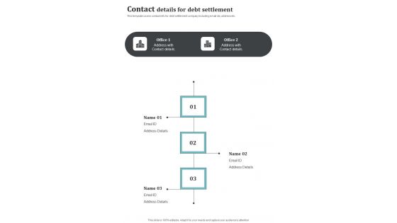 Contact Details For Debt Settlement One Pager Sample Example Document