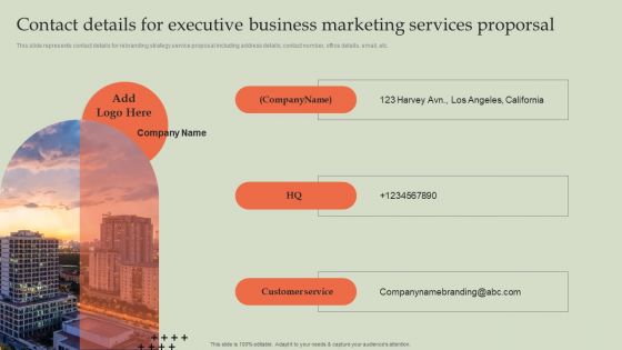 Contact Details For Executive Business Marketing Services Proporsal Portrait PDF