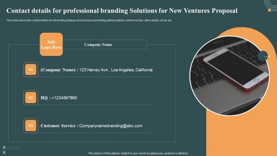 Contact Details For Professional Branding Solutions For New Ventures Proposal Structure PDF