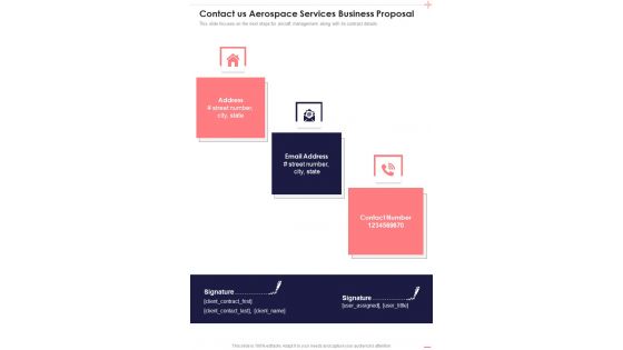 Contact Us Aerospace Services Business Proposal One Pager Sample Example Document