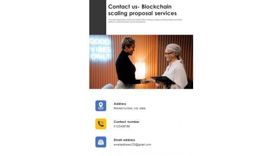 Contact Us Blockchain Scaling Proposal Services One Pager Sample Example Document Contact Us Blockchain Scaling Proposal Services One Pager Sample Example Document