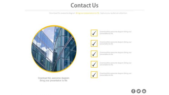 Contact Us Company Details Checklist Design Powerpoint Slides