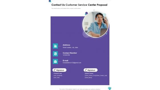 Contact Us Customer Service Center Proposal One Pager Sample Example Document