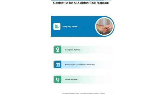 Contact Us For AI Assistant Tool Proposal One Pager Sample Example Document