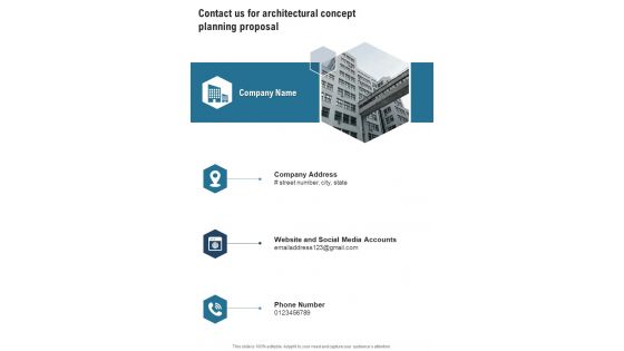 Contact Us For Architectural Concept Planning Proposal One Pager Sample Example Document