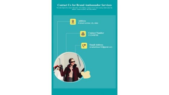 Contact Us For Brand Ambassador Services One Pager Sample Example Document