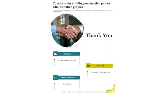 Contact Us For Building Construction Project Administration Proposal One Pager Sample Example Document Contact Us For Building Construction Project Administration Proposal One Pager Sample Example Document
