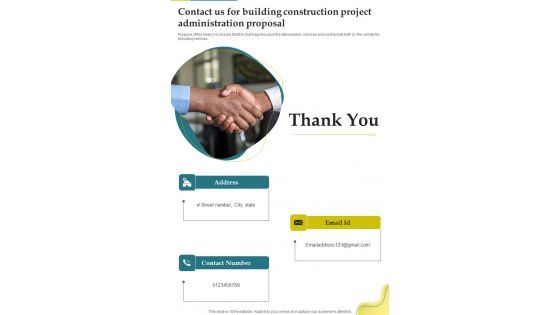 Contact Us For Building Construction Project Administration Proposal One Pager Sample Example Document