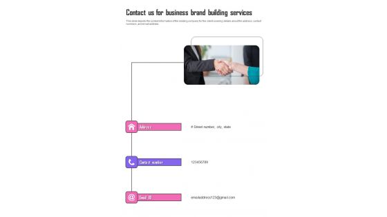 Contact Us For Business Brand Building Services One Pager Sample Example Document Contact Us For Business Brand Building Services One Pager Sample Example Document