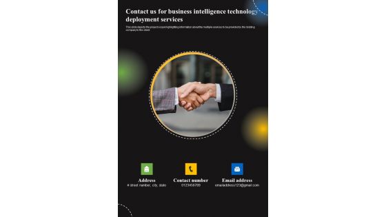 Contact Us For Business Intelligence Technology Deployment Services One Pager Sample Example Document