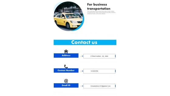 Contact Us For Business Transportation One Pager Sample Example Document