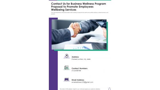 Contact Us For Business Wellness Program Proposal To Promote One Pager Sample Example Document