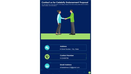 Contact Us For Celebrity Endorsement Proposal One Pager Sample Example Document Contact Us For Celebrity Endorsement Proposal One Pager Sample Example Document