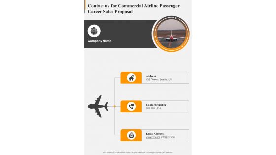 Contact Us For Commercial Airline Passenger Career Sales Proposal One Pager Sample Example Document