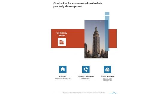 Contact Us For Commercial Real Estate Property Development One Pager Sample Example Document