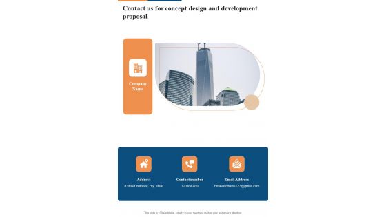 Contact Us For Concept Design And Development Proposal One Pager Sample Example Document Contact Us For Concept Design And Development Proposal One Pager Sample Example Document