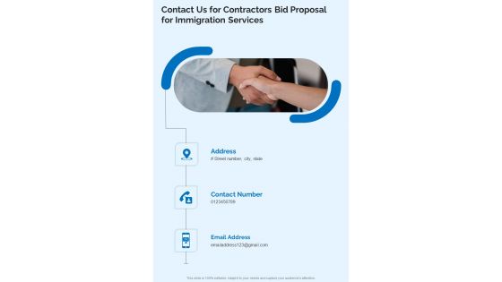 Contact Us For Contractors Bid Proposal For Immigration Services One Pager Sample Example Document Contact Us For Contractors Bid Proposal For Immigration Services One Pager Sample Example Document