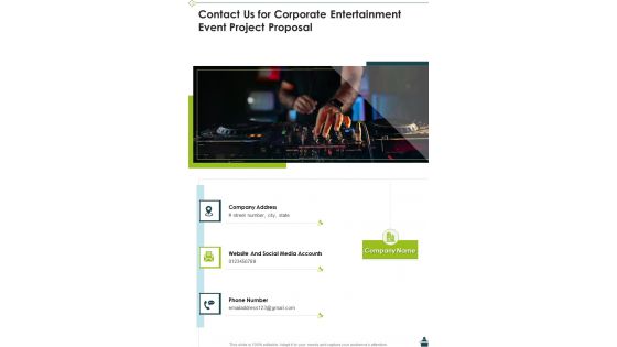Contact Us For Corporate Entertainment Event Project Proposal One Pager Sample Example Document Contact Us For Corporate Entertainment Event Project Proposal One Pager Sample Example Document