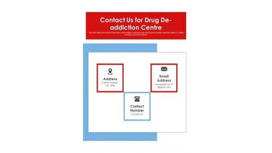 Contact Us For Drug De Addiction Centre One Pager Sample Example Document