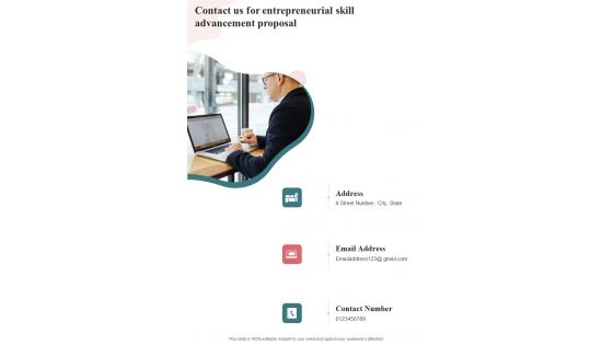 Contact Us For Entrepreneurial Skill Advancement Proposal One Pager Sample Example Document