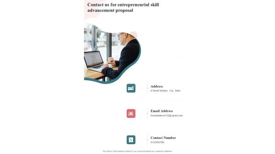 Contact Us For Entrepreneurial Skill Advancement Proposal One Pager Sample Example Document Contact Us For Entrepreneurial Skill Advancement Proposal One Pager Sample Example Document