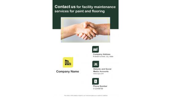 Contact Us For Facility Maintenance Services For Paint And Flooring One Pager Sample Example Document