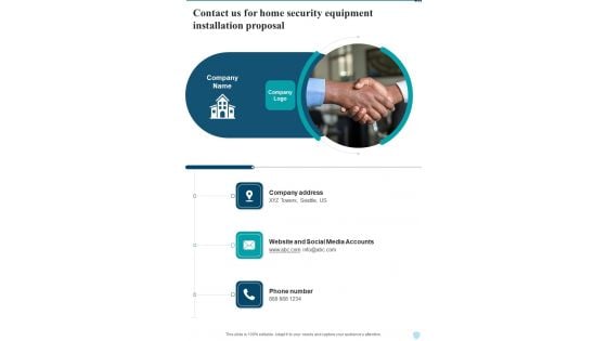 Contact Us For Home Security Equipment Installation Proposal One Pager Sample Example Document