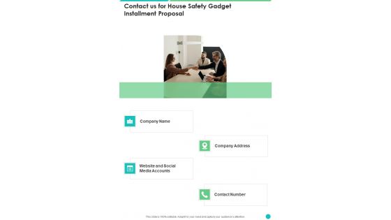 Contact Us For House Safety Gadget Installment Proposal One Pager Sample Example Document