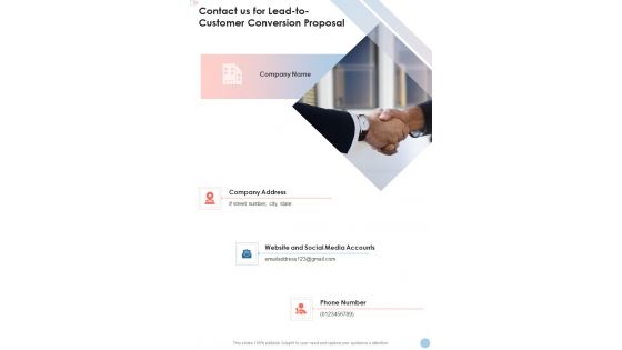 Contact Us For Lead To Customer Conversion Proposal One Pager Sample Example Document