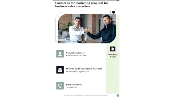 Contact Us For Marketing Proposal For Business Sales Executives One Pager Sample Example Document Contact Us For Marketing Proposal For Business Sales Executives One Pager Sample Example Document