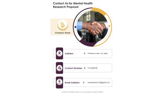 Contact Us For Mental Health Research Proposal One Pager Sample Example Document Contact Us For Mental Health Research Proposal One Pager Sample Example Document