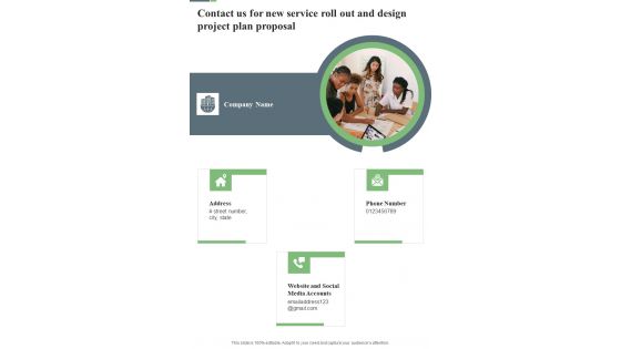 Contact Us For New Service Roll Out And Design Project Plan Proposal One Pager Sample Example Document