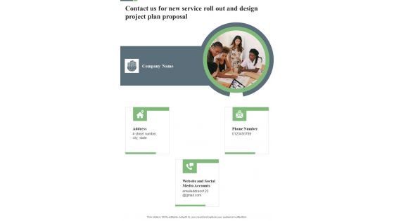 Contact Us For New Service Roll Out And Design Project Plan Proposal One Pager Sample Example Document Contact Us For New Service Roll Out And Design Project Plan Proposal One Pager Sample Example Document