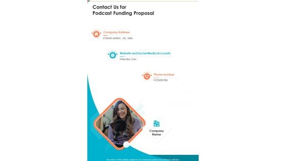 Contact Us For Podcast Funding Proposal One Pager Sample Example Document