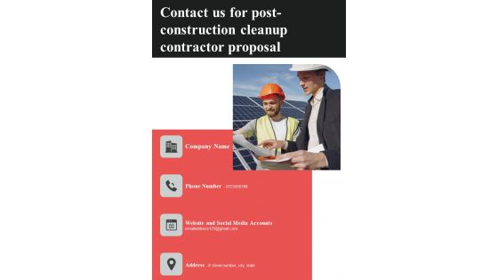 Contact Us For Post Construction Cleanup Contractor Proposal One Pager Sample Example Document