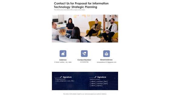 Contact Us For Proposal For Information Technology Strategic Planning One Pager Sample Example Document