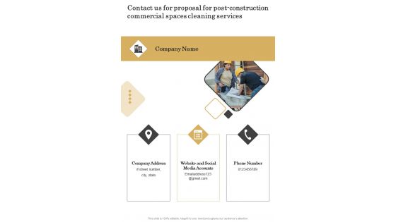 Contact Us For Proposal For Post Construction Commercial Spaces Cleaning Services One Pager Sample Example Document