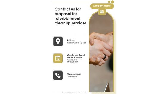 Contact Us For Proposal For Refurbishment Cleanup Services One Pager Sample Example Document Contact Us For Proposal For Refurbishment Cleanup Services One Pager Sample Example Document