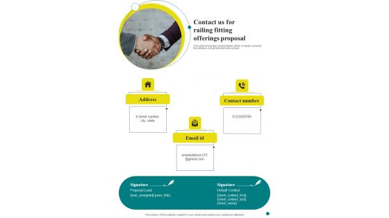 Contact Us For Railing Fitting Offerings Proposal One Pager Sample Example Document Contact Us For Railing Fitting Offerings Proposal One Pager Sample Example Document