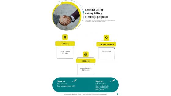 Contact Us For Railing Fitting Offerings Proposal One Pager Sample Example Document