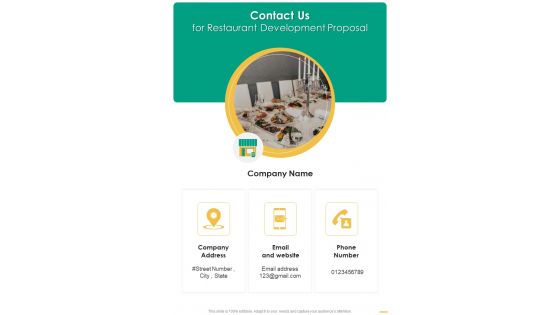 Contact Us For Restaurant Development Proposal One Pager Sample Example Document Contact Us For Restaurant Development Proposal One Pager Sample Example Document